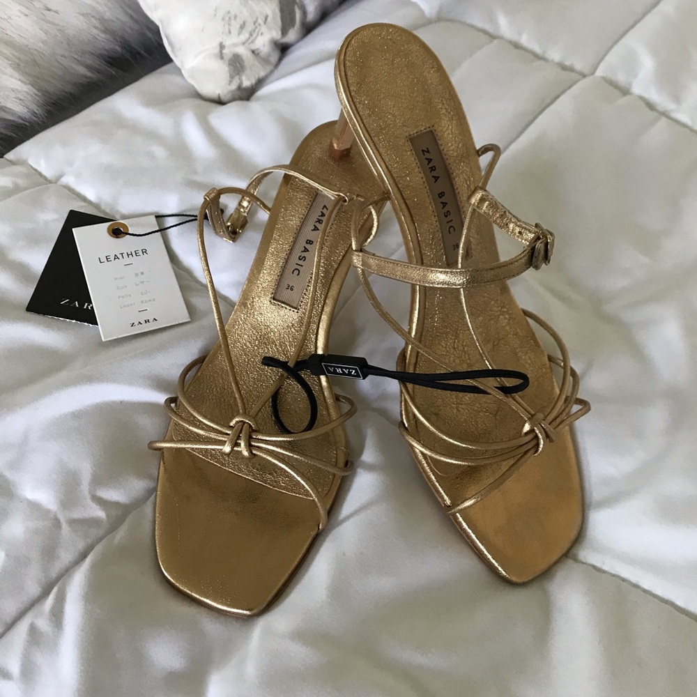 ZARA Gold Metallic Strappy Sandals